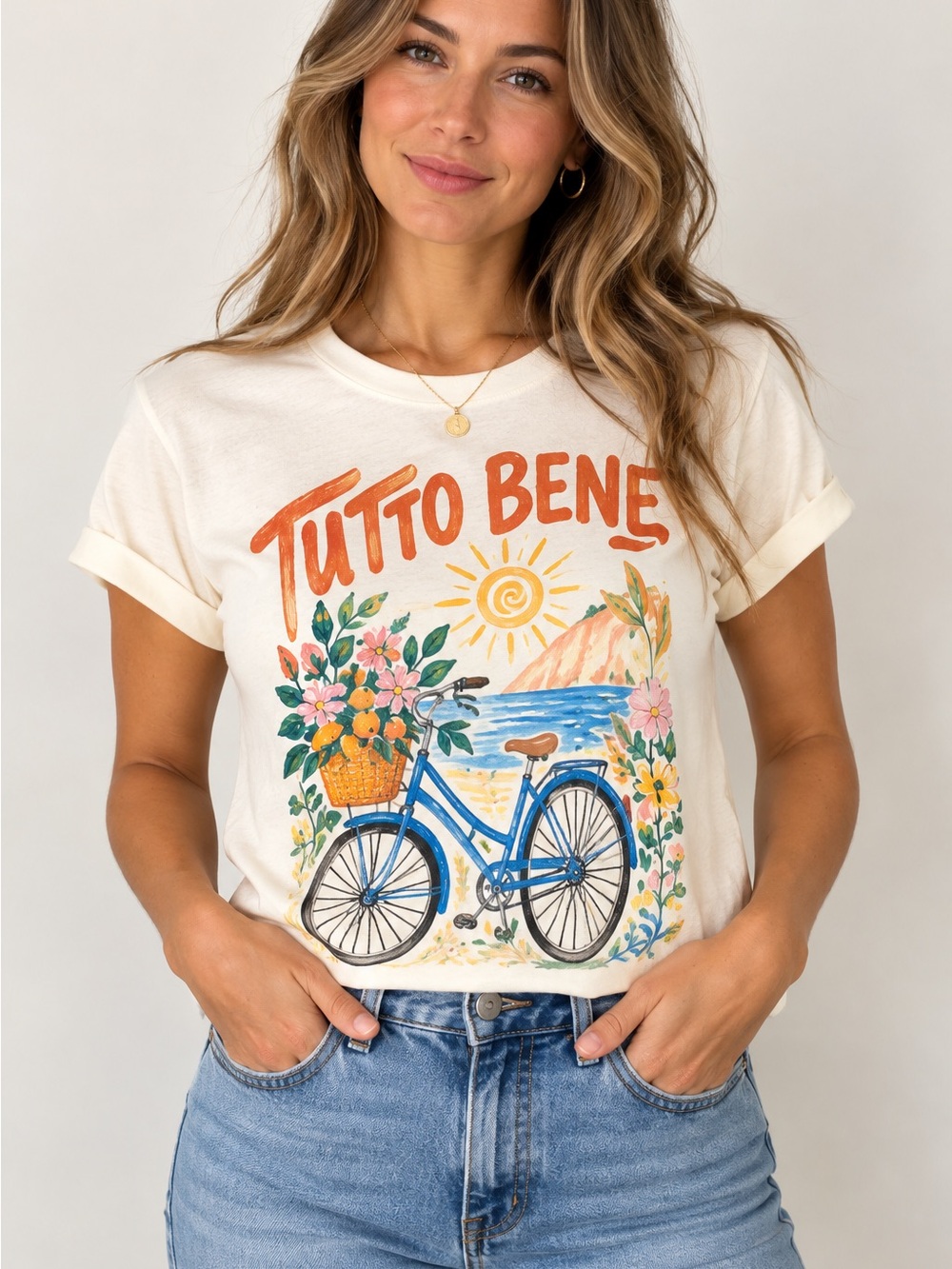 Anthropologie Maeve Cream Short-Sleeve Tee with Orange & Green Floral Graphic